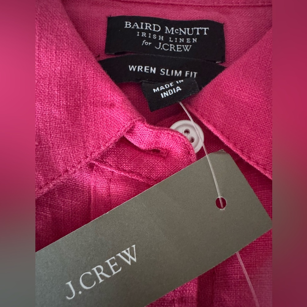 NWT J. Crew X BAIRD McNUTT 100% Linen Button-Down Shirt in HOT PINK, 6 - Picture 11 of 15